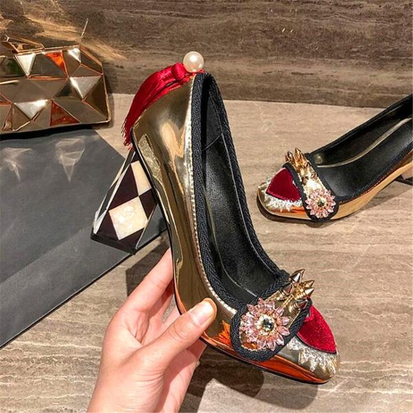 

dress shoes rhinestone rivet tassel decoration high heels spring and autumn square with round toe heel women's wedding, Black