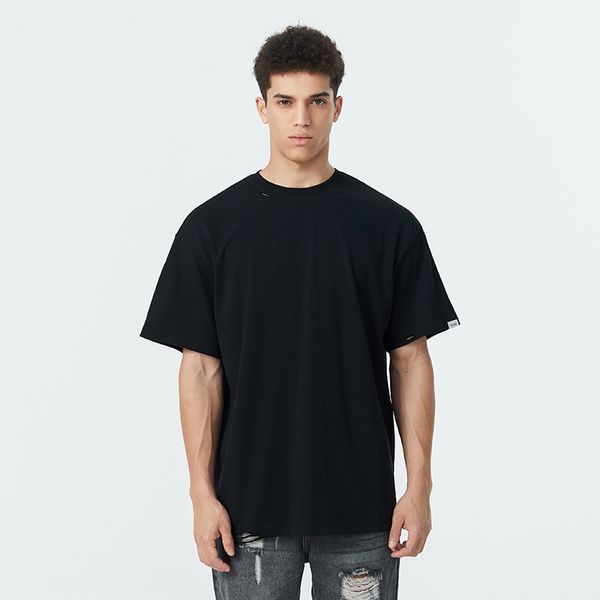 

chinism 2021ss ch hole solid short sleeve men's loose simple t-shirt, White;black