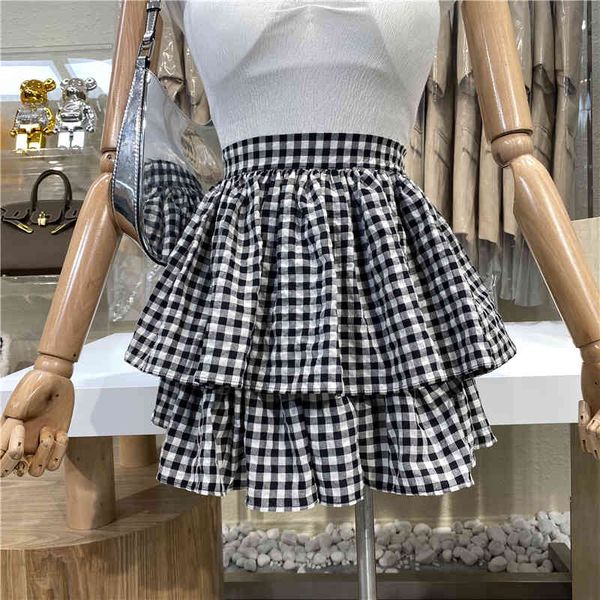 

nicho design sweet plaid high waist shows skinny skirt, Black