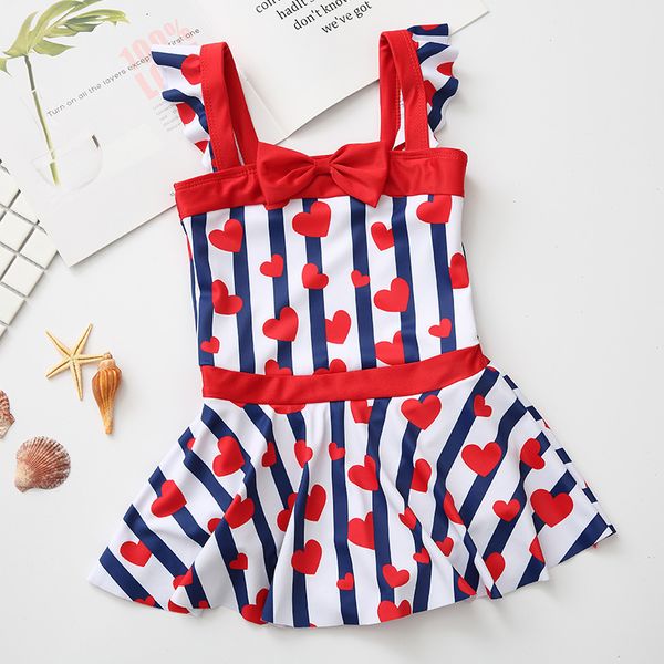 

children' swimsuit girl baby cartoon one-piece skirt swimsuit big girl princess lovely spring swimsuit, Red;black
