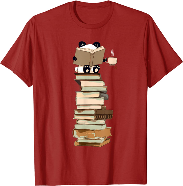 

men's t-shirts kawaii panda, books and tea gift for shirt t-shirt, White;black