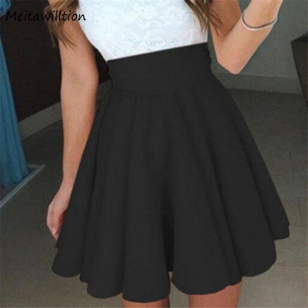 

skirts women summer high waist pleated skirt casual solid a-line 2021 elegant korean slim lady mini, Black