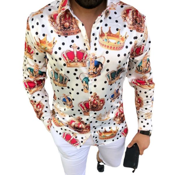 Taglie forti 3XL Camicie Chemisier vintage da uomo a pois Camicetta a maniche lunghe autunno Camicetta hawaiana Vestibilità ampia Stampa Blusa Modello Abbigliamento uomo Camicetta