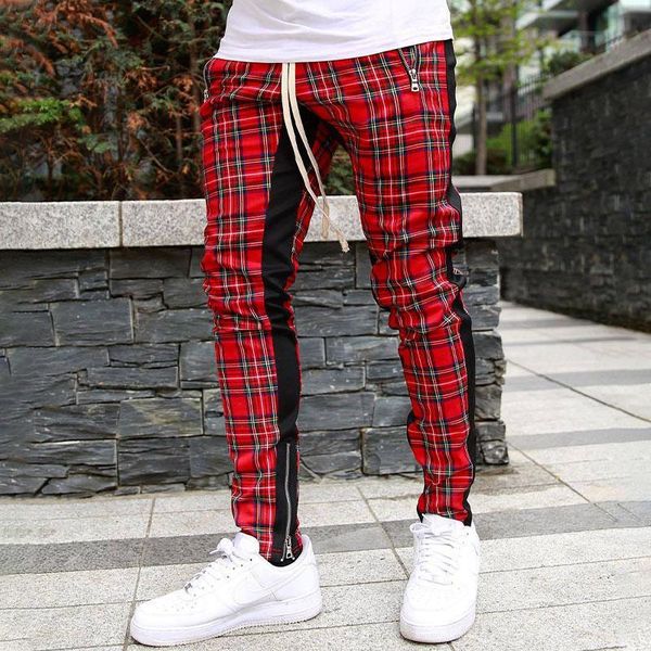 

men's pants plaid explosions hip hop korean trend color slim jogging fashion casual pencil, Black