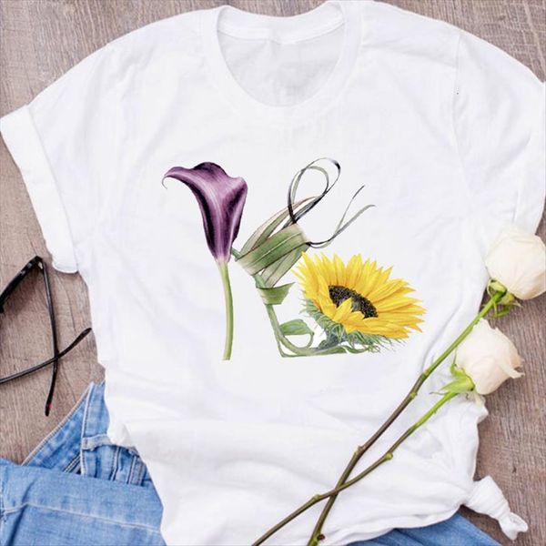 

graphic short sleeve sunflower 90s women t shirt clothes floral flower clothing tees print womens, White