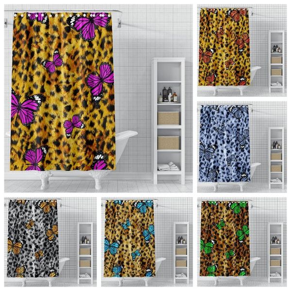 

shower curtains colorful leopard butterfly 3d print polyester waterproof for bathroom decor with hooks