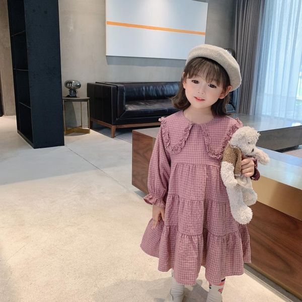 

girl's dresses 2021 korea style girls plaid dress fashion full sleeve winter kids clothes 2-8 years, Red;yellow