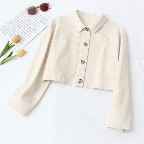 

women's jackets dylqfs 2021 women beige single breasted vintage lapel long sleeve short jacket female elegant streetwear casual chic to, Black;brown