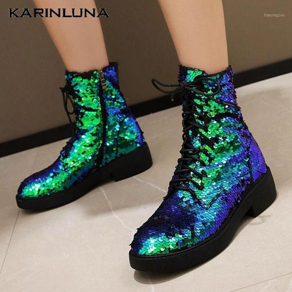 

boots brand large sizes 43 chunky heels fashion sequined winter woman shoes ankle motorcycles1, Black