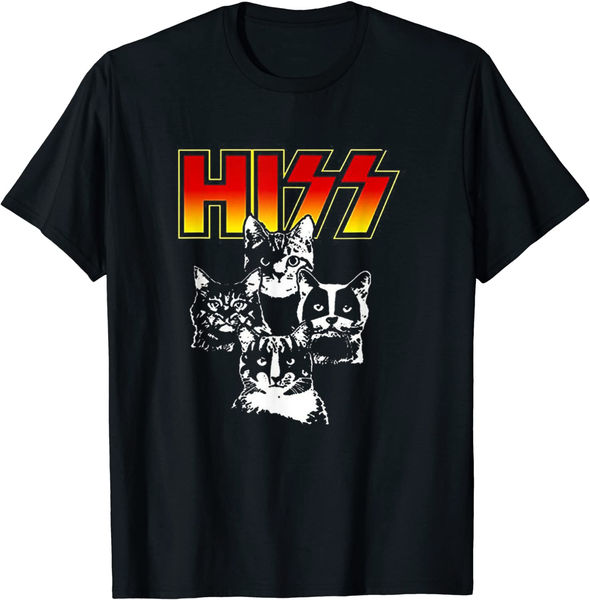 

hiss funny cute cat t shirt mom kitten cats lover rock tee cotton, White;black