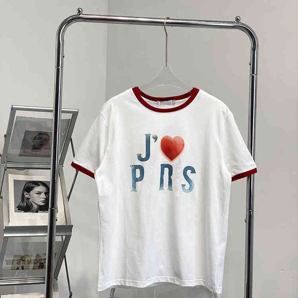 

2022 factory wholesale new d + 21ss summer gradient red heart letter print contrast leader mouth t-shirt women's fashion loose short sl, White