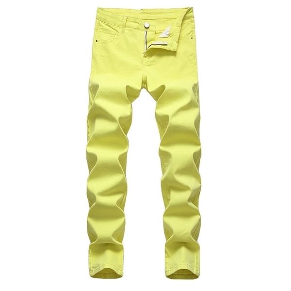 Мужские джинсы мода тонкий тощий случайные брюки брюки мужские красные желтые разорванные мужчины, 111-113 210716