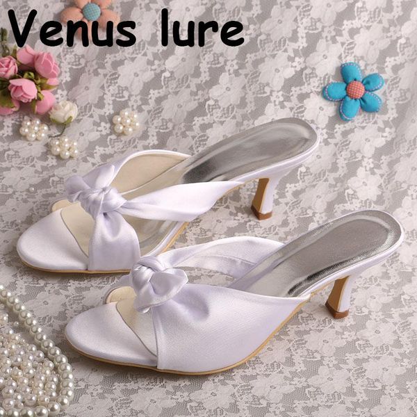 

customized heel slip-on white satin women wedding sandals mid, Black