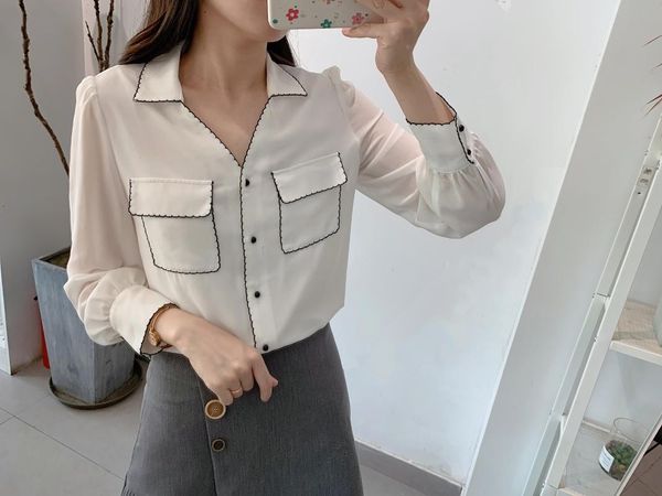 

women's blouses & shirts design sense lolita style woman white shirt 2021 v-neck full sleeve double layer chiffon loose women solid fas