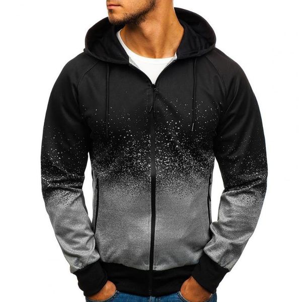 

men's hoodies & sweatshirts hooded sweatshirt 3d digital printing men hoodie gradient color coat zipper closure long sleeve loose outwe, Black