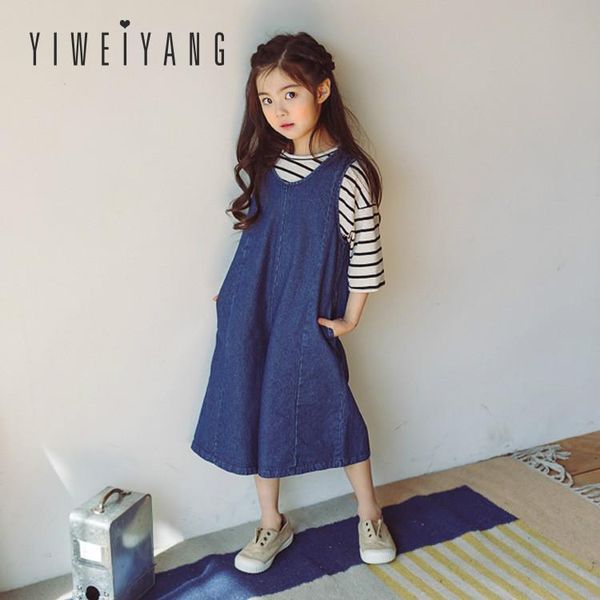 

jumpsuits spring girls denim overalls cowboy jeans fashion loose nine points wide leg pants big girl toddler fall clothes, Blue