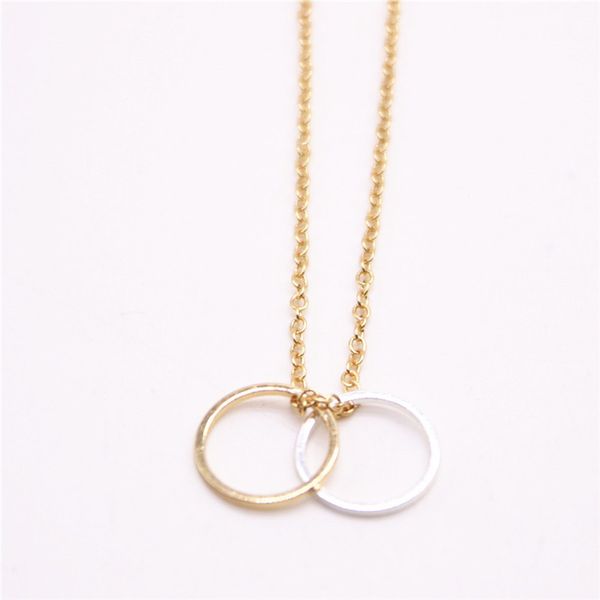 

fashion two connection circles pendant necklace suitable for men and women gold silver rose three color optional