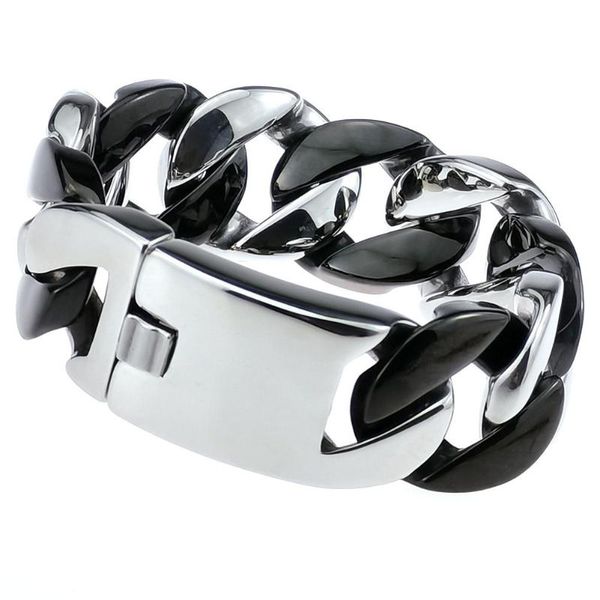 

link, chain men woman 316l stainless steel & black tone 24mm solid miami curb bracelet set cuban bangle jewelry