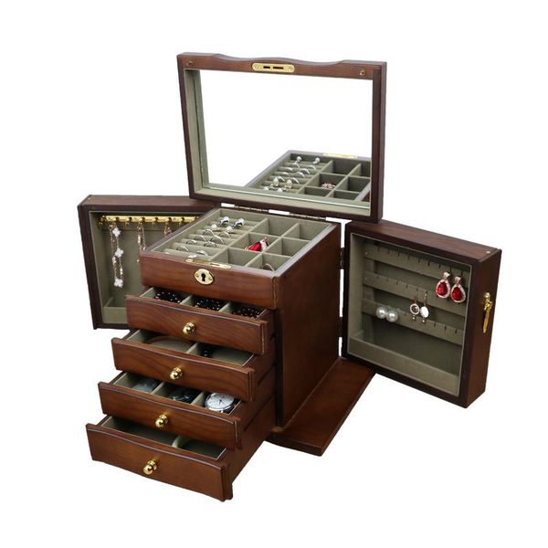 

storage boxes & bins 5-layer wooden jeweler, old, multifunction, large capacity, block, chinese style, necklace, earrings, bracelet,