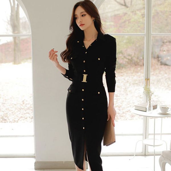 

fashion women arrival solid wild personality slim long sleeve comfortable v-neck temperament formal dress 77i 210420, Black;gray