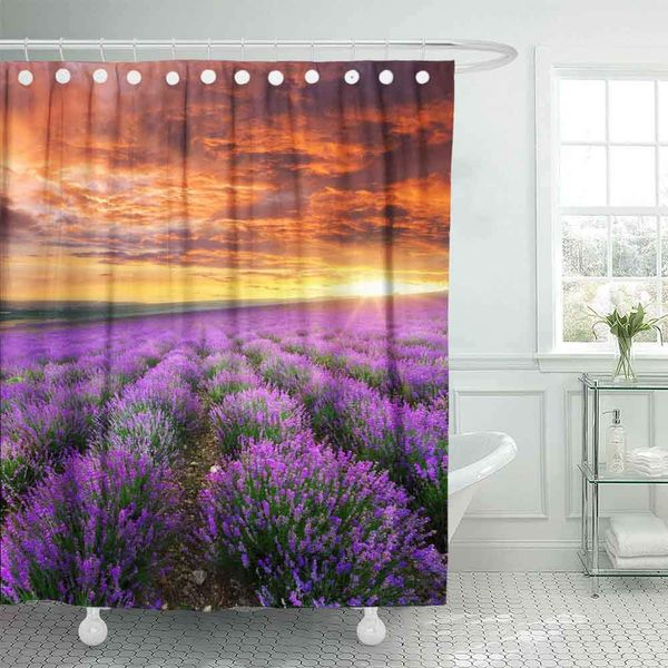 

farmhouse shower curtain,extra long shower curtain meadow of lavender on sunrise nature composition 78x72inch for bathroom,heavy
