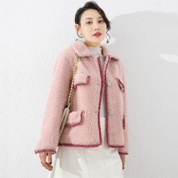 

women's fur & faux female coat real winter women clothes 2021 korean fashion elegant short wool jacket blue vintage overcoat hiver 1907, Black