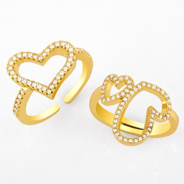 

cluster rings flola gold vermeil heart open cuff adjustable white stone finger ring cz wholesale jewelry valentinesÂ day gifts rigk50, Golden;silver