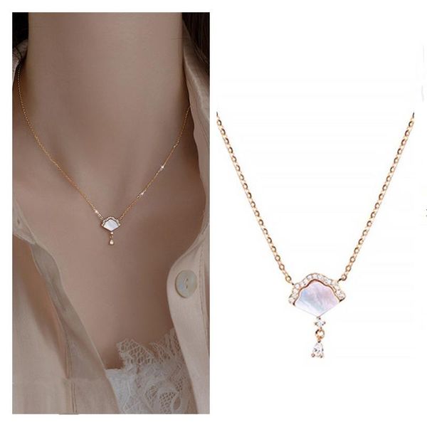 

pendant necklaces trendy ins style rose gold clavicle necklace women jewelry fashion crystal shell girl choker accessories female, Silver