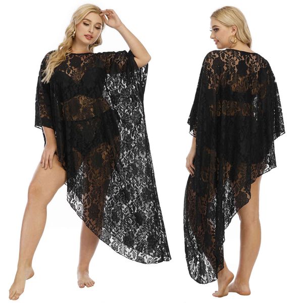

women's plus size large hollow out flower lace beach blouse f200232