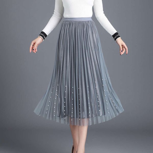 

casual dresses dress autumn winter half length with net yarn and beaded long skirt ohkx, Black;gray