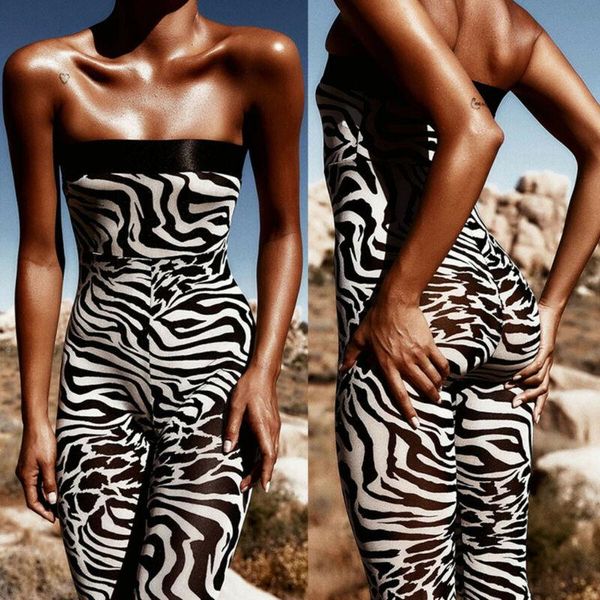 

women's jumpsuits & rompers 1pc women print jumpsuit off shoulder romper bodycon playsuit clubwear long trousers ladies body mujer eleg, Black;white