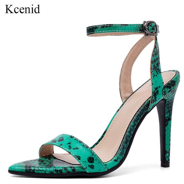 

kcenid 2021 summer fashion snake skin ankle strap women sandals buckle super high heels lady pumps shoes 34-43 dress, Black