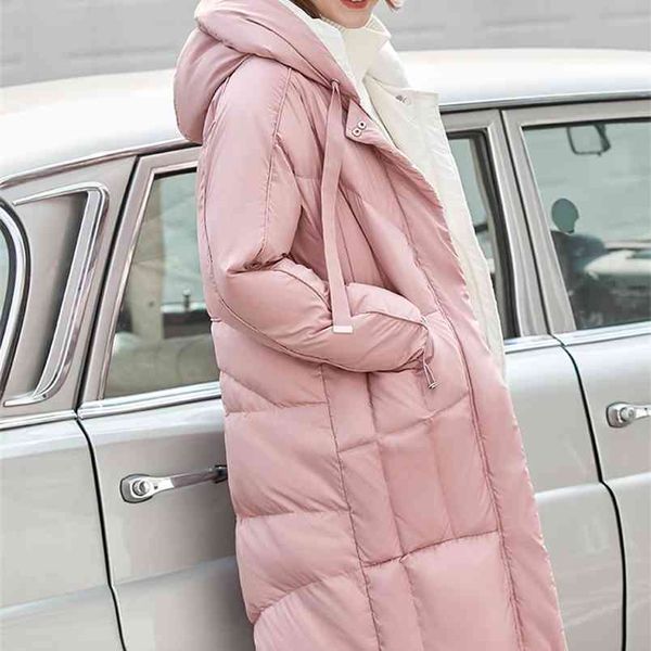 

winter women fashion white duck down jacket female elegant solid hooded straight thick coat 11930415 210527, Black