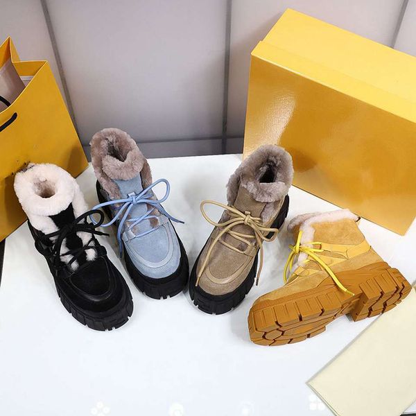 

platform martin snow boots designer winter women fashion fur boot lace-up real leather warm short furry shoes, Black