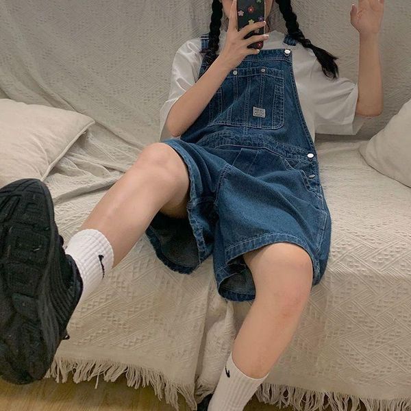 

women's jeans loose denim strap pants overalls korean ins trendy hip-hop versatile wide leg suspender small harem, Blue