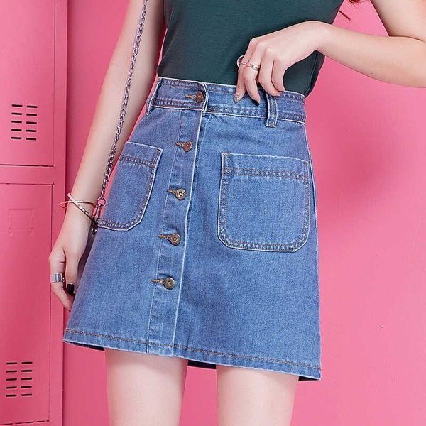 

skirts high waist denim skirt for women 2021 spring summer single button pockets a-line casual female all match jeans 8t0z, Black
