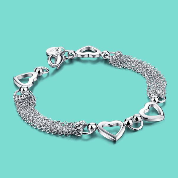 

charm female jewelry 925 sterling heart bracelet solid silver tassel chain ol style accessories, Black