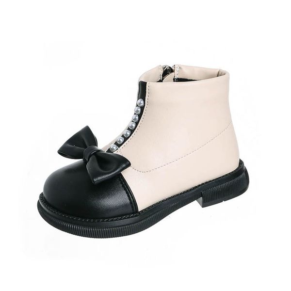 

baby boots kids shoes girls short boot autumn winter leather toddler footwear infant wear bows pearl princess b8934, Black;grey
