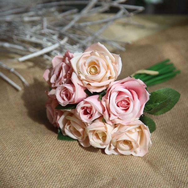 

decorative flowers & wreaths 9 heads/ bouquet artificial rose heads fake flower wedding bridal silk holding home party garden decoration