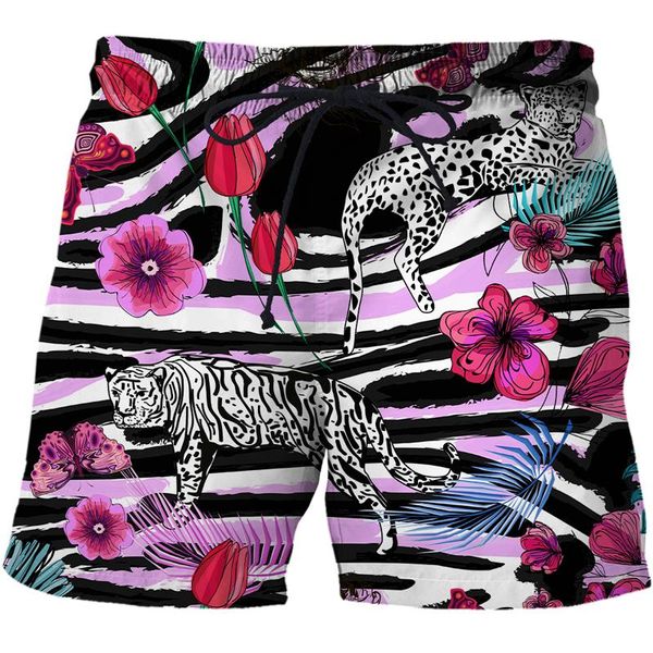 

men's shorts 3d men tiger leopard graphic beach novelty flower mens casual sports summer quick-drying surf, White;black