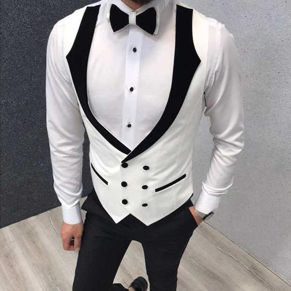 

men's vests slim fit men vest with double breasted white and black one piece custom man waistcoat for formal wedding groomsmen fashion, Black;white