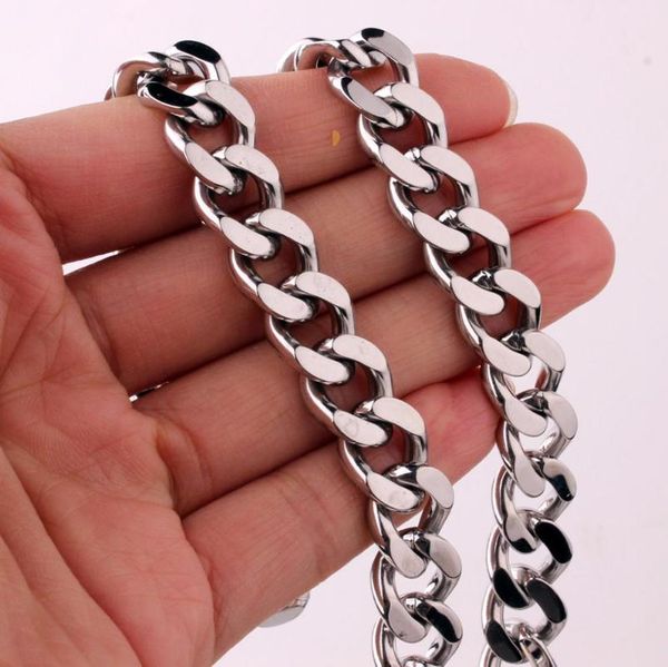 

15mm 7-40inch fashion men's stainless steel curb cuban liink chain necklace & bracelet jewelry gift chains, Silver