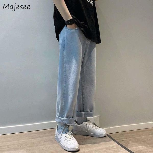 

men's jeans men straight classic high street baggy wide leg casual couple vintage all-match denim outwear draped trousers ankle length, Blue