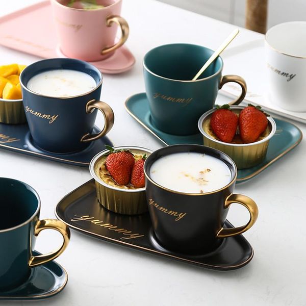 

cups & saucers nordic ceramic office coffee cup and saucer set milk tea mugs birthday couples for home gifts with spoon drinkware