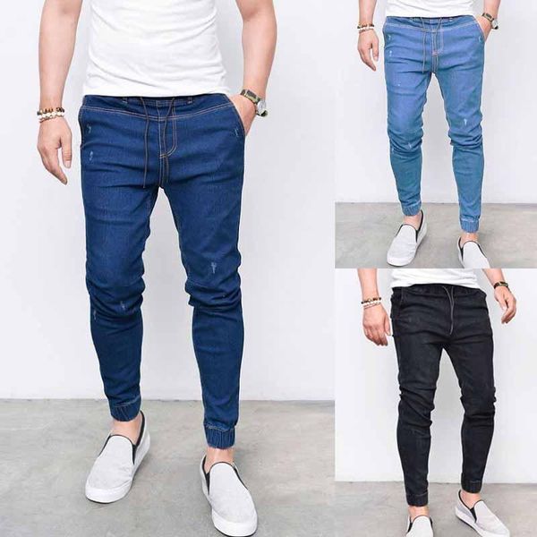 

men's jeans long pencil pants ripped slim autumn men fashion thin skinny hip-hop trousers african dubai abaya arabic jean, Blue