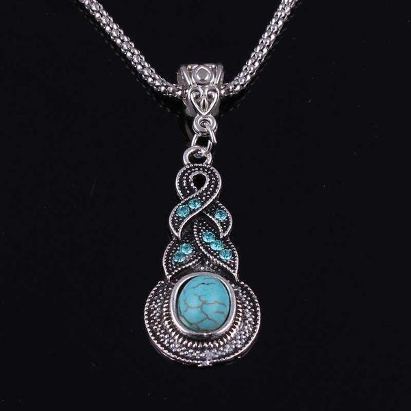 

women's gourd shape tibetan silver turquoise pendant necklaces dmtqn030 fashion gift national style women diy necklace pendants
