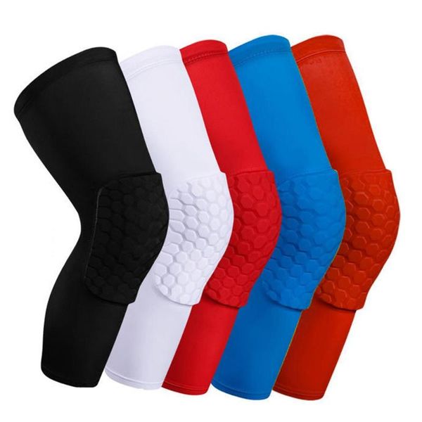 

elbow & knee pads 2pcs breathable sports football basketball honeycomb brace leg sleeve calf compression support protection, Black;gray