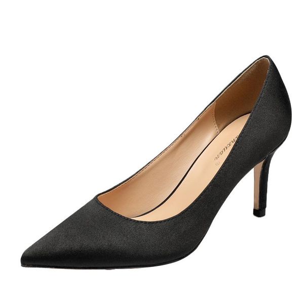 

brand silk design women shoes luxury pointed toe high heels party ladies wedding dress, Black