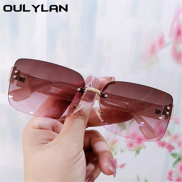 

sunglasses oulylan women's rimless vintage gradient square sun glasses ladies hollow temples outdoor shading eyewear blue uv400, White;black