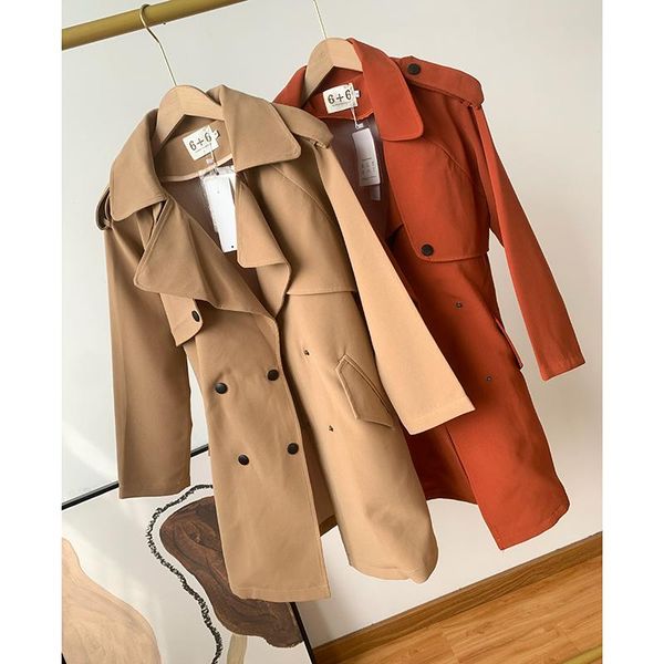 

women's trench coats cinessd 2021 autumn long coat women double breasted slim dust female outwear fashion windbreaker lady elegant, Tan;black